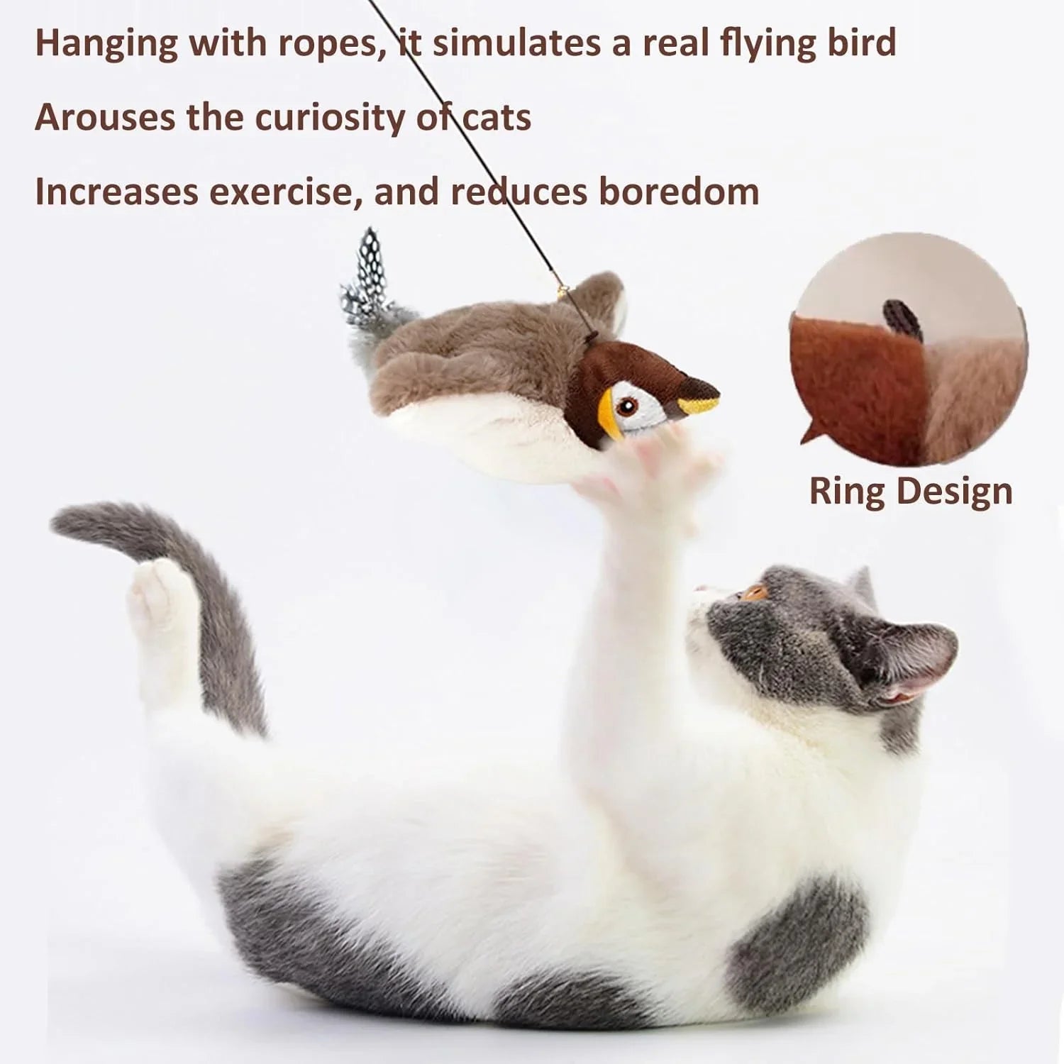 Pet Cat Interactive Toys, Rechargeable Chirping Flapping Bird (no Flying) with Catnip for Indoor Cats, Touch Activated Plush Toys - Pet Supermarket