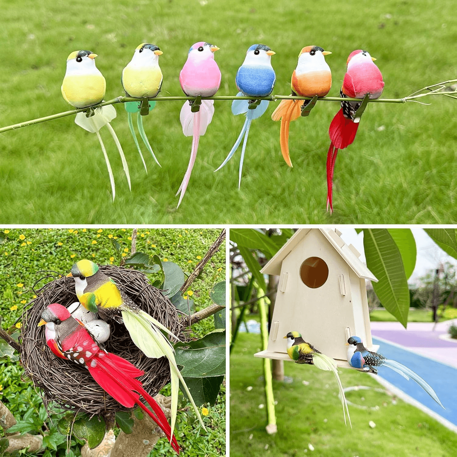 Small Artificial Birds Clip on Foam Feather Birds 5Inch for Spring Decoration Seasonal Decor Wreaths Crafts Tree Ornaments Floral Arrangements