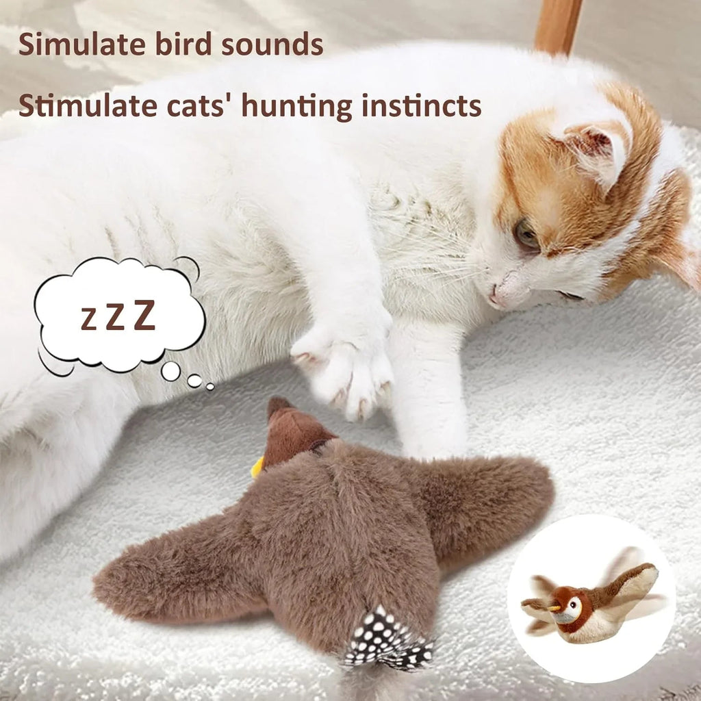 Pet Cat Interactive Toys, Rechargeable Chirping Flapping Bird (no Flying) with Catnip for Indoor Cats, Touch Activated Plush Toys - Pet Supermarket