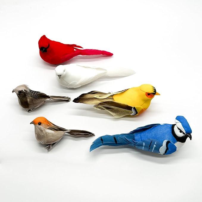 Small Artificial Birds Clip on Foam Feather Birds 5Inch for Spring Decoration Seasonal Decor Wreaths Crafts Tree Ornaments Floral Arrangements