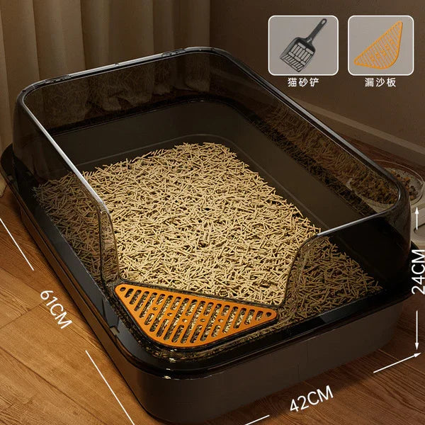 Cat Litter Training Tray, Corner Cut Extra Large Semi-Enclosed Litter Box Open Top Cat Litter Tray - Pet Supermarket