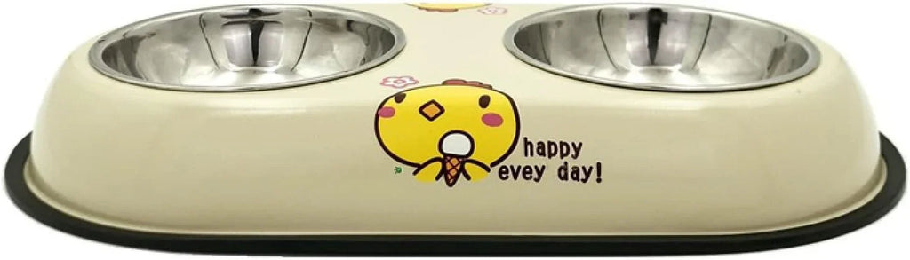 Printed Stainless Steel Double Sided Food & Water Bowl for Pet Cat , Puppy & Dog - Pet Supermarket
