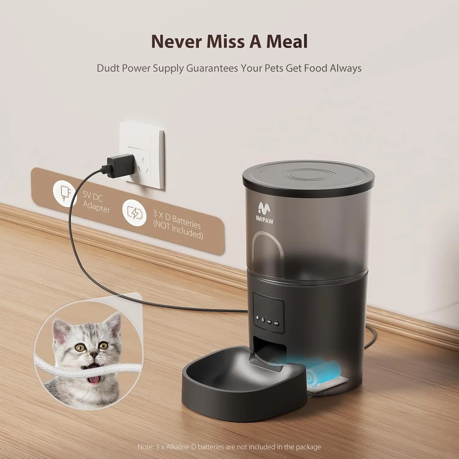 Automatic Cat Food Dispenser, WiFi Cat Feeder with APP Remote Control for Dry Pet Food, Programmable Timer, Dual Power Supply, Slow Feeder for Cats & Small Dogs - Pet Supermarket