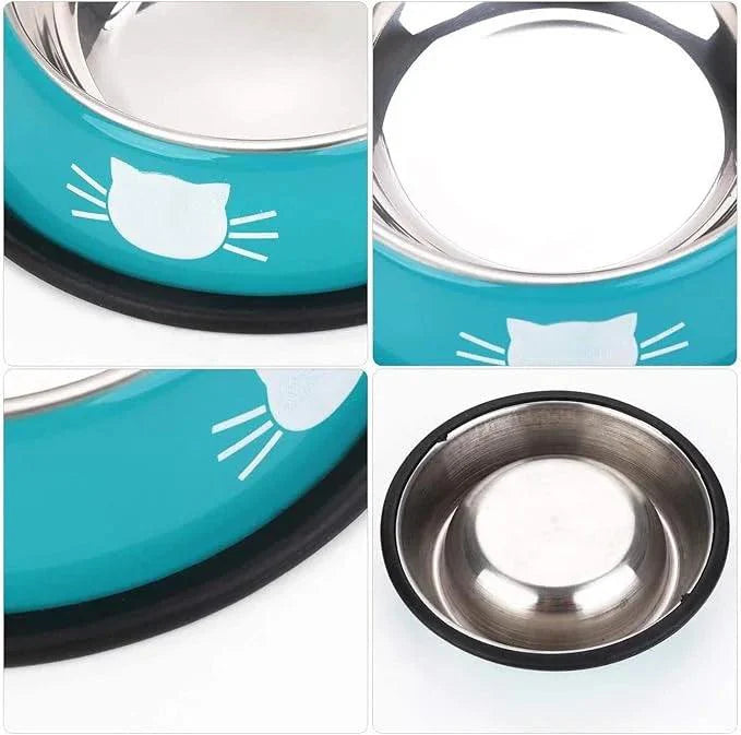 Cat Bowls for Food and Water Cat Dishes Stainless Steel PET Food Bowls 7 oz Anti Slip Metal PET Bowl with Removable Rubber Base Thicken Cat Feeding Bowl for Indoor Pets Kitten Small Dogs