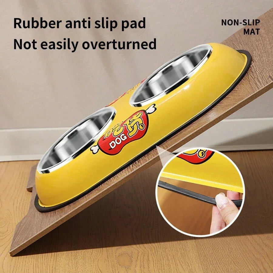 Printed Stainless Steel Double Sided Food & Water Bowl for Pet Cat , Puppy & Dog - Pet Supermarket