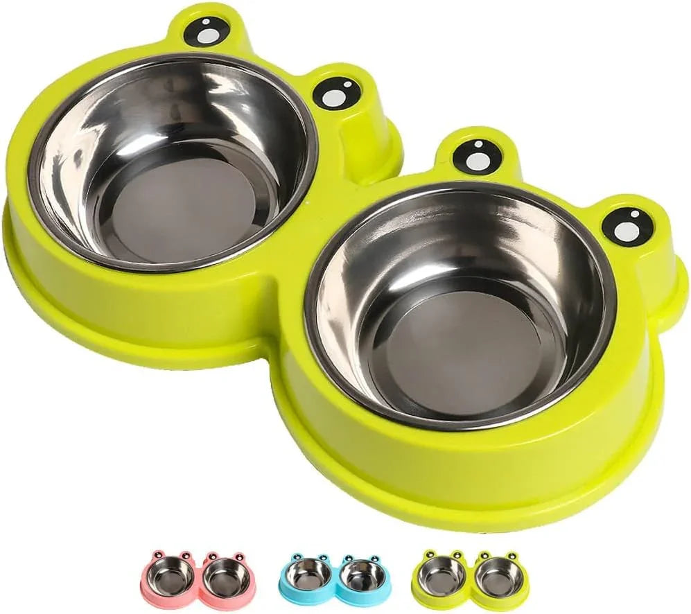 Stainless Steel Cat Food Bowls Pet Bowl with Rubber Base Small Cat Dog Bowl with Cute Cats Painted Cat Water Bowls Non-Slip - Pet Supermarket