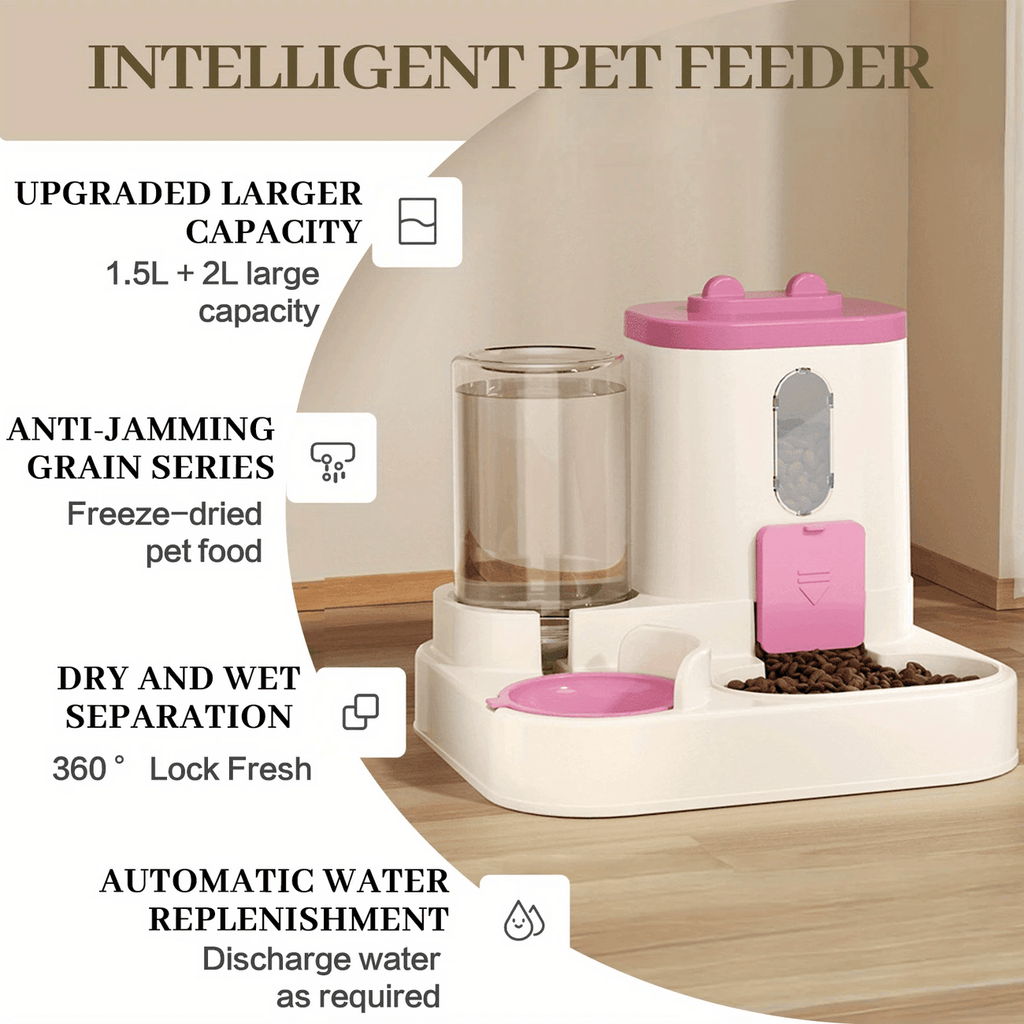 Convenient Cat Water Fountain With Food Bowl Automatic Pet Water and Food Feeder, Food Bowl, Without Battery - Pet Supermarket