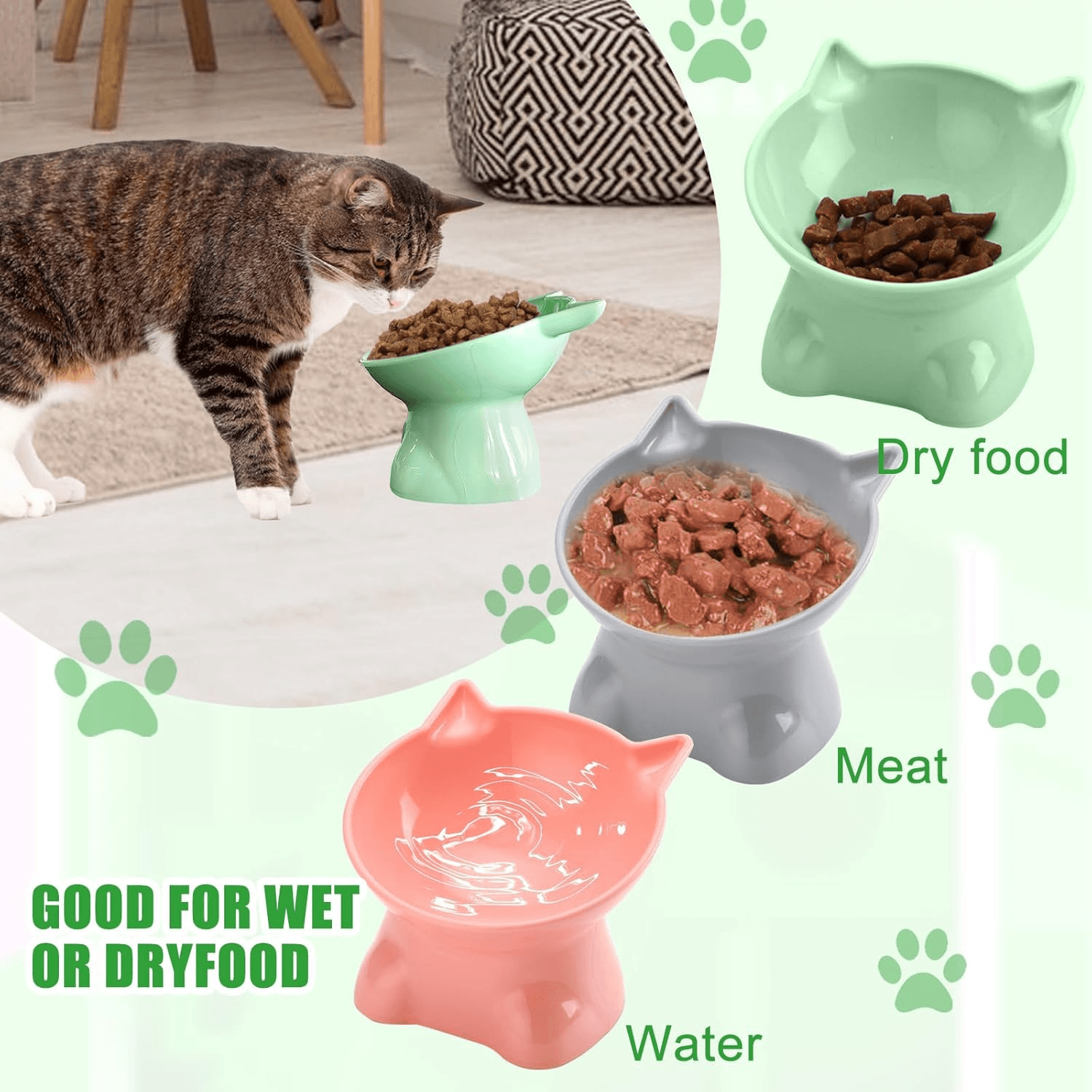 Cat Bowls, Cat Anti Vomit Food Bowl, 15 Degree Raised Anti Tip Pet Bowl for Water and Protecting Spine