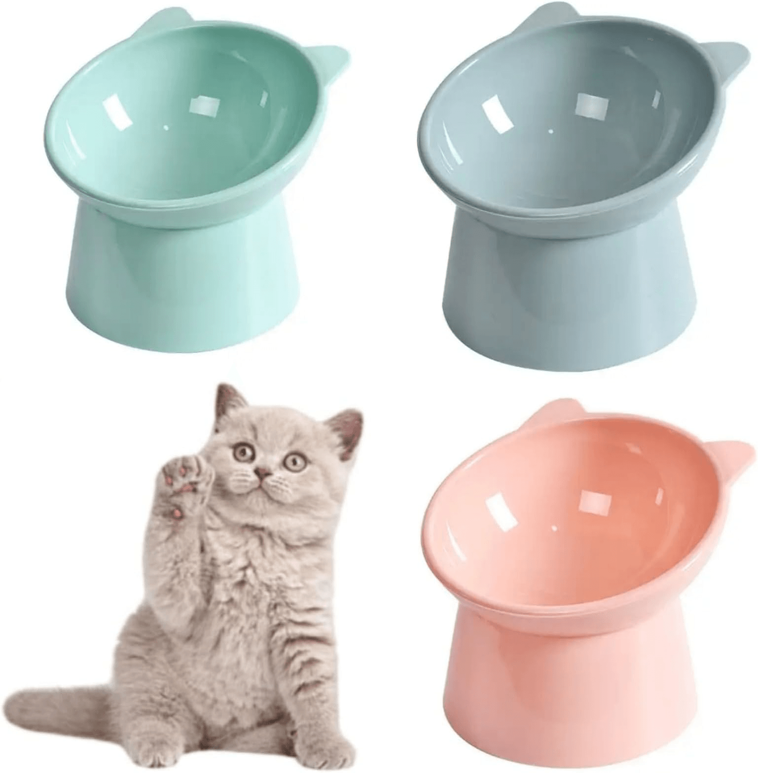 Cat Bowls, Cat Anti Vomit Food Bowl, 15 Degree Raised Anti Tip Pet Bowl for Water and Protecting Spine