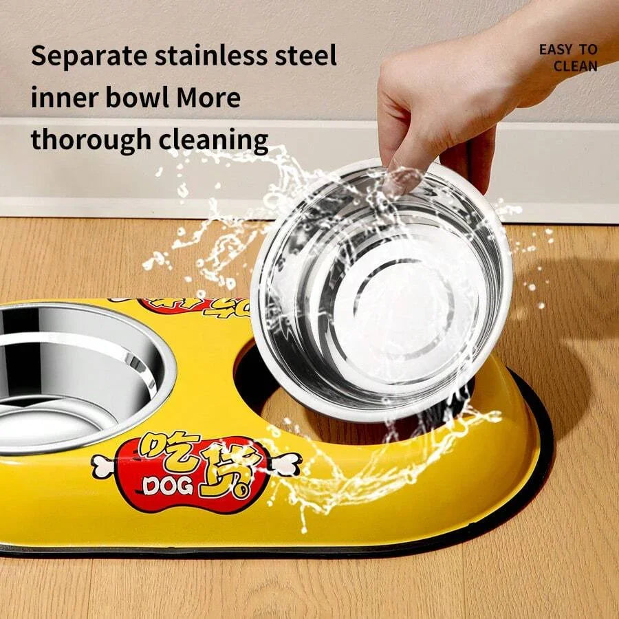 Printed Stainless Steel Double Sided Food & Water Bowl for Pet Cat , Puppy & Dog - Pet Supermarket