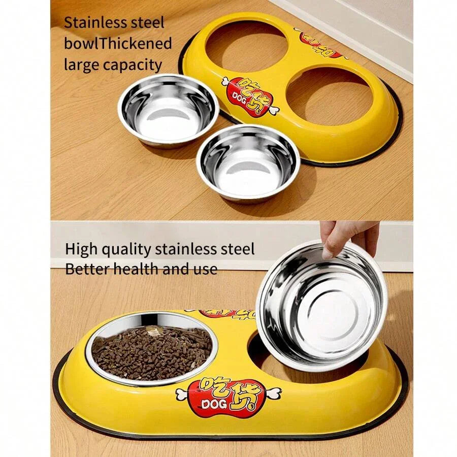 Printed Stainless Steel Double Sided Food & Water Bowl for Pet Cat , Puppy & Dog - Pet Supermarket