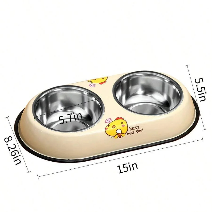 Printed Stainless Steel Double Sided Food & Water Bowl for Pet Cat , Puppy & Dog - Pet Supermarket