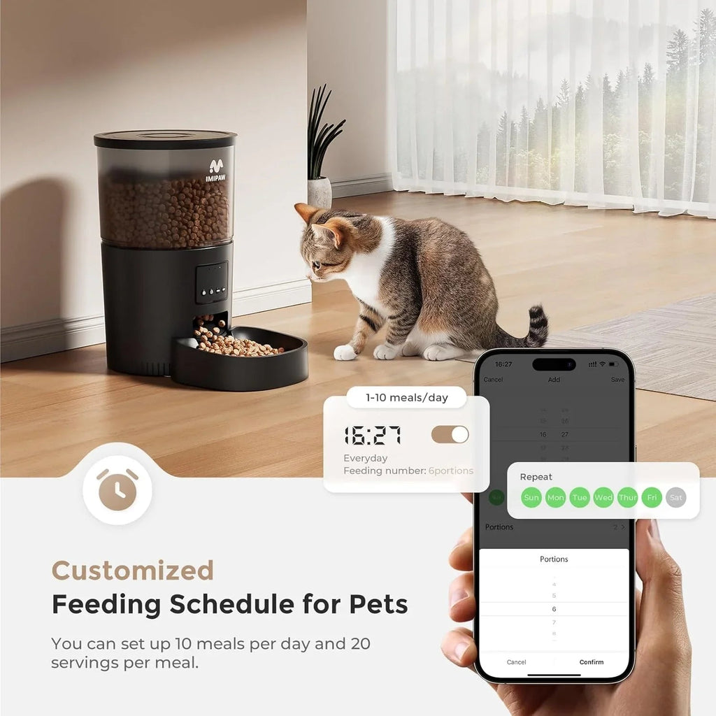 Automatic Cat Food Dispenser, WiFi Cat Feeder with APP Remote Control for Dry Pet Food, Programmable Timer, Dual Power Supply, Slow Feeder for Cats & Small Dogs - Pet Supermarket