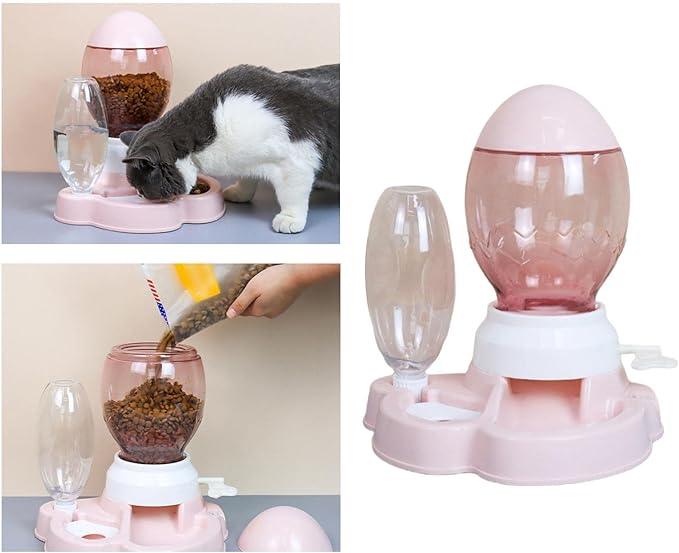 Cat Feeder Set No-Spill Gravity Food Dispenser Waterer Feeding Station Bowl