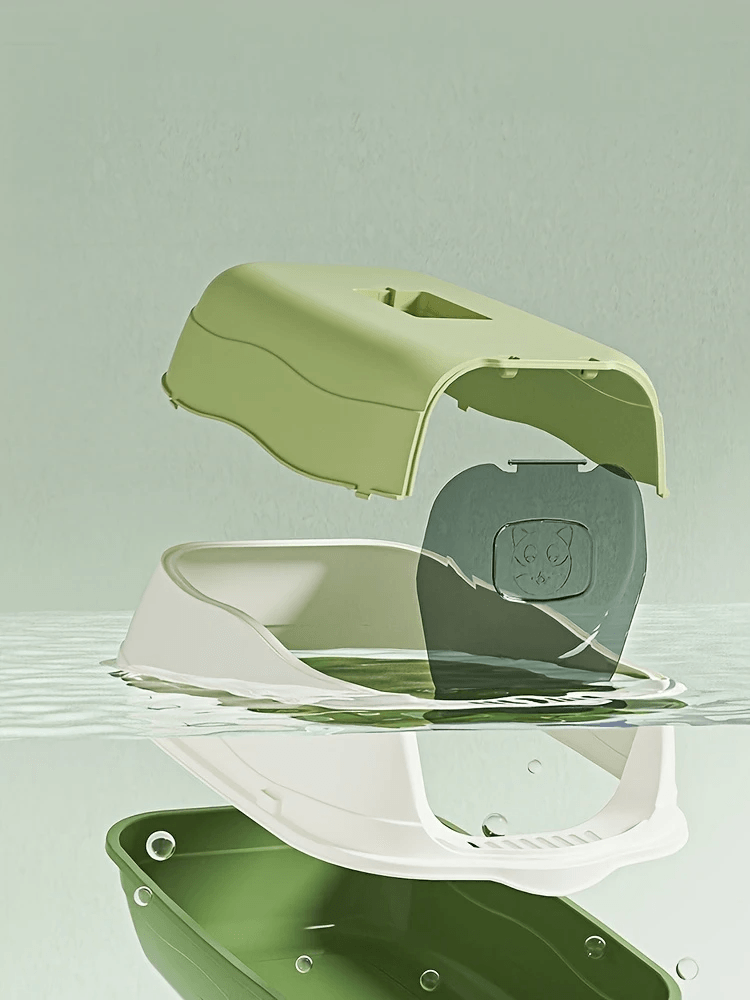 Enclosed Cat Litter Box, PE Material, Rectangular, Detachable and Washable, Anti-Splash and Odor-Resistant Cat Toilet with Litter Scoop