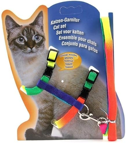 Adjustable Harness with Leash Rope Set for Cat/Kitten of Nylon Rainbow Color - Pet Supermarket