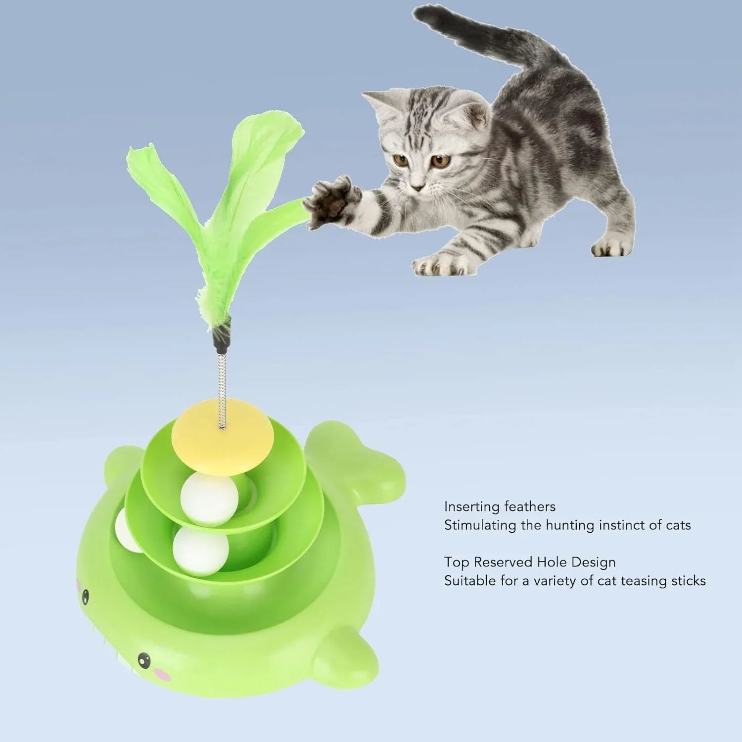 Cat Toy Roller, 3 Levels Turntable Cat Toys Tower Roller Toy with Feather Stick and 3 Balls - Pet Supermarket