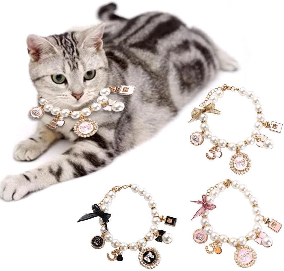 Collar Cat Supplies Bow Necklace Dog Cat Princess Adjustable Pet Pearl Collar