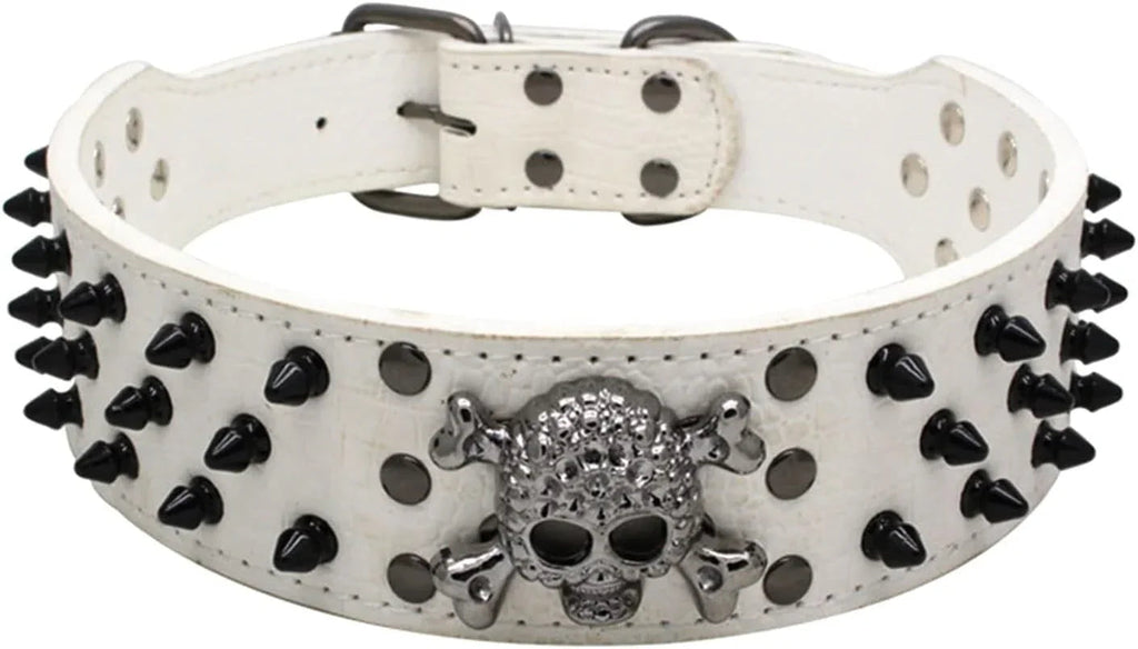 Adjustable Spiked Skull Leather Dog Collar, Bullet Rivets Studded Croco Faux Leather Collar for Small Medium Large Dogs as Labrador Pit Bull Bulldog Pugs Boxers - Pet Supermarket