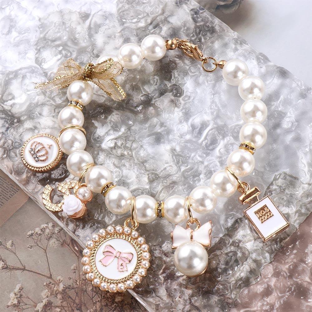 Collar Cat Supplies Bow Necklace Dog Cat Princess Adjustable Pet Pearl Collar