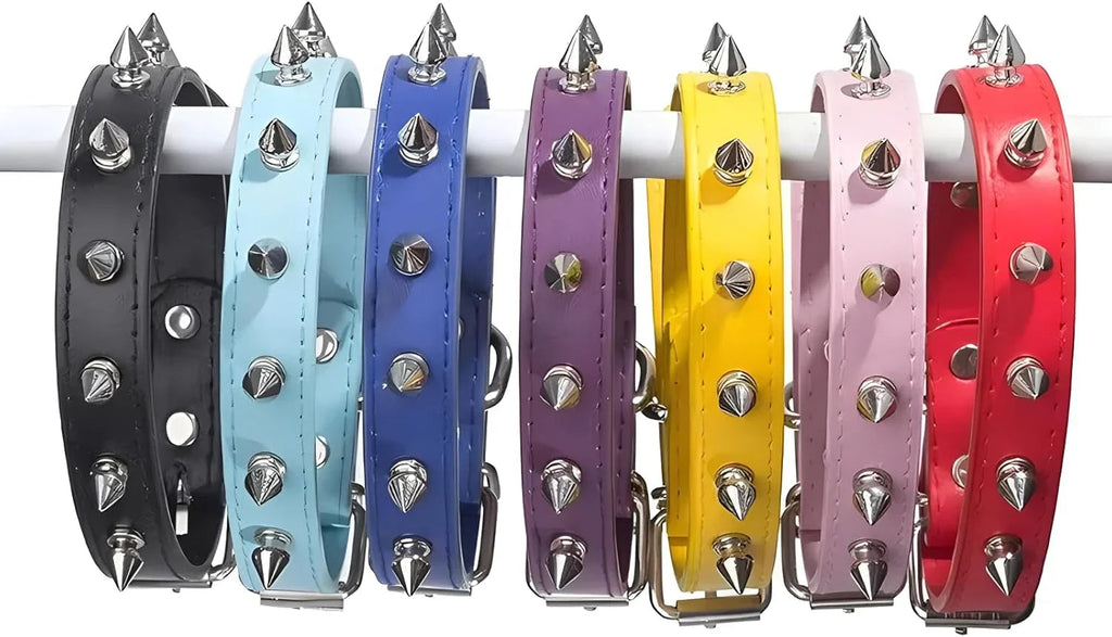 Spike Dog Collar with Spikes, Adjustable Rivet Dog Collar, Genuine Leather Spiked Studded Dog Pet Collars for Cats Puppies Small Medium Large Dogs - Pet Supermarket