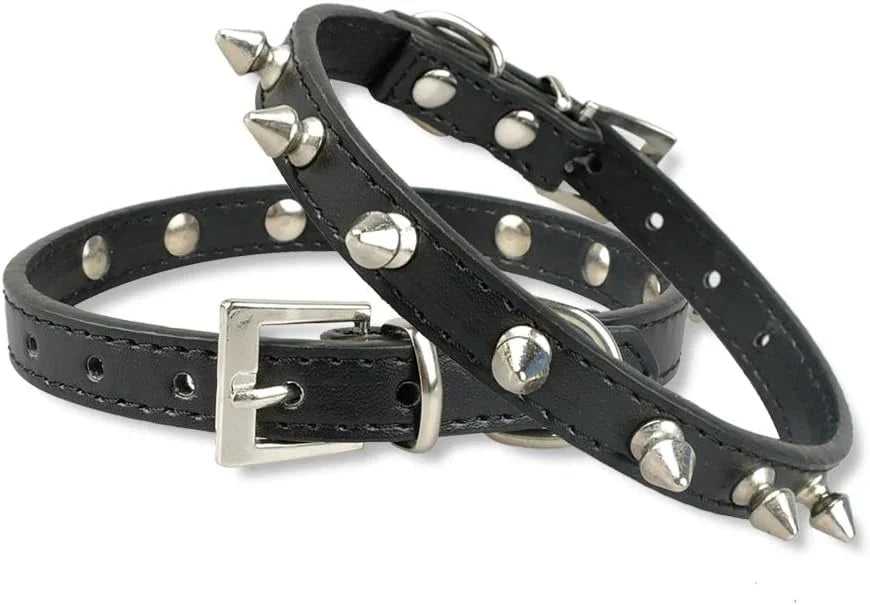 Spike Dog Collar with Spikes, Adjustable Rivet Dog Collar, Genuine Leather Spiked Studded Dog Pet Collars for Cats Puppies Small Medium Large Dogs - Pet Supermarket