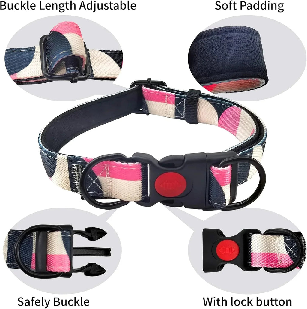 Dog Collar and Leash Set, Dog Collar with Safety Locking Buckle, Nylon Pet Training Leash with Comfortable Handle, Medium Large Dogs - Pet Supermarket