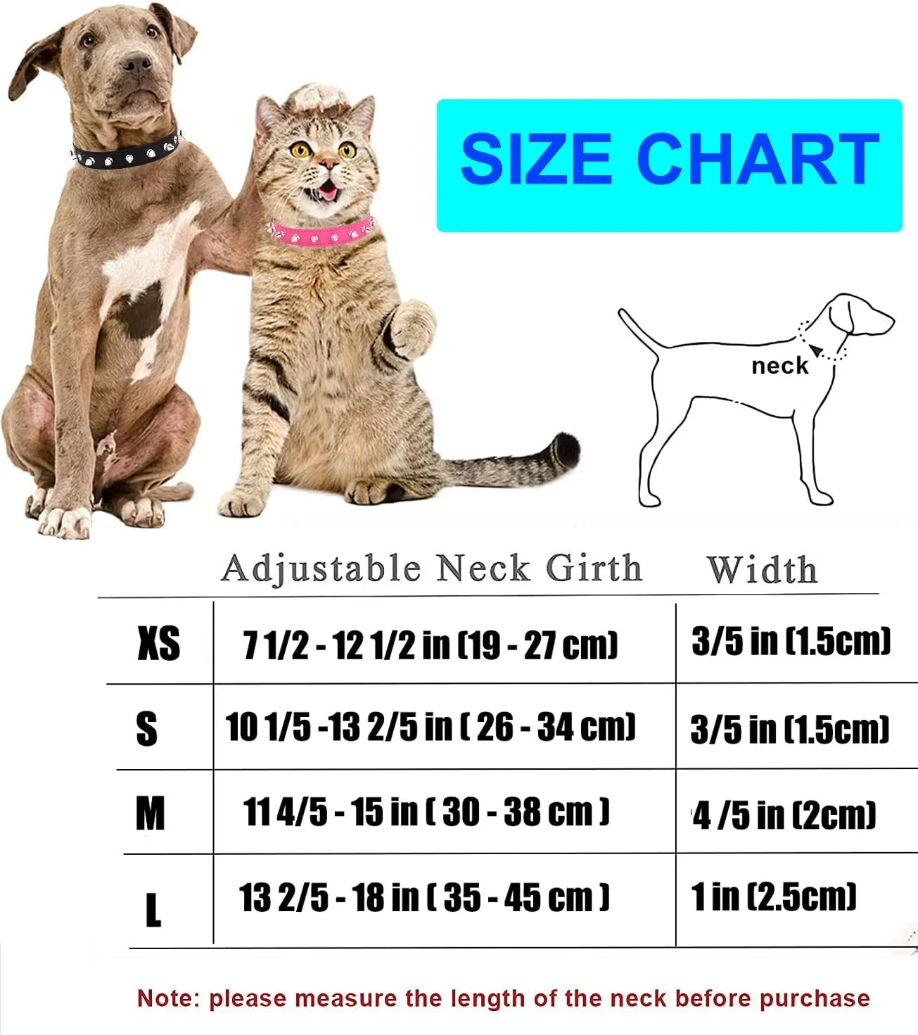 Spike Dog Collar with Spikes, Adjustable Rivet Dog Collar, Genuine Leather Spiked Studded Dog Pet Collars for Cats Puppies Small Medium Large Dogs - Pet Supermarket