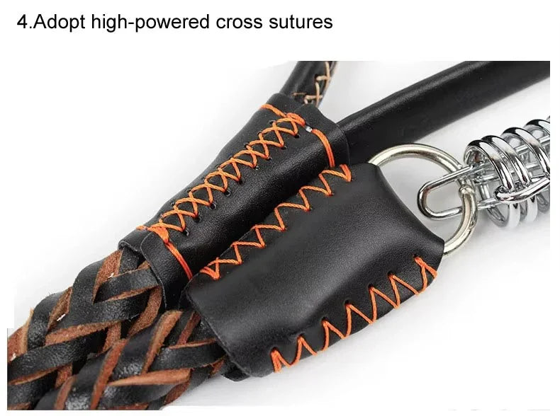120cm Leather Braided Dog Leash Black Padded Handle Pet Walking Running Leads with Spring Buffer for Medium Large Dogs Labrador - Pet Supermarket