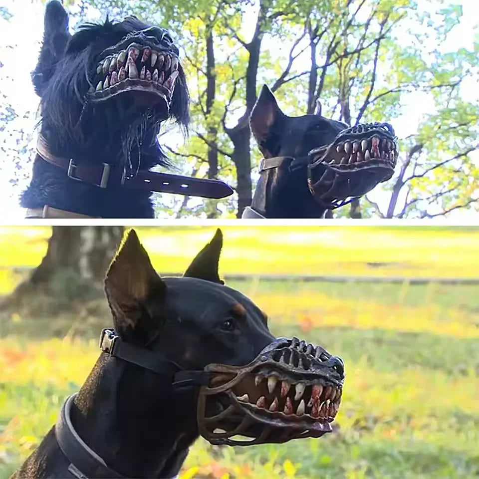 Muzzle for Medium Sized Dog，Basket Muzzle for Large Dog That Eat Everything - Protection from Dogs While Walking，Skull Mask Muzzle Scary - Pet Supermarket