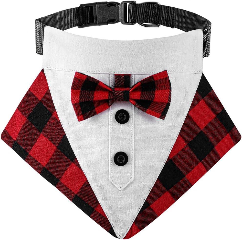Large Size Dog Wedding Bandana Collar with Bow Tie,Adjustable Dog Valentines Tuxedo,Dog Birthday Party Wedding Attire for Small Medium Large Dogs - Pet Supermarket