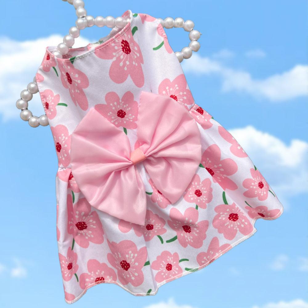 Bow Dress knot Decor Round Neck Summer Skirt / Frock for Pet Cat Dress Puppy Dress - Pet Supermarket