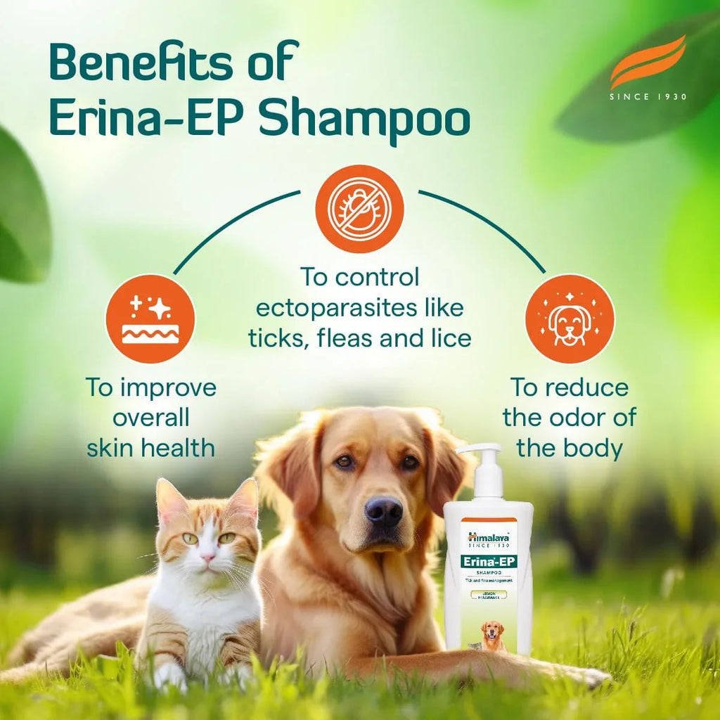 Himalaya Erina-EP Tick and Flea Shampoo for Dogs and Cats 450ml - Pet Supermarket