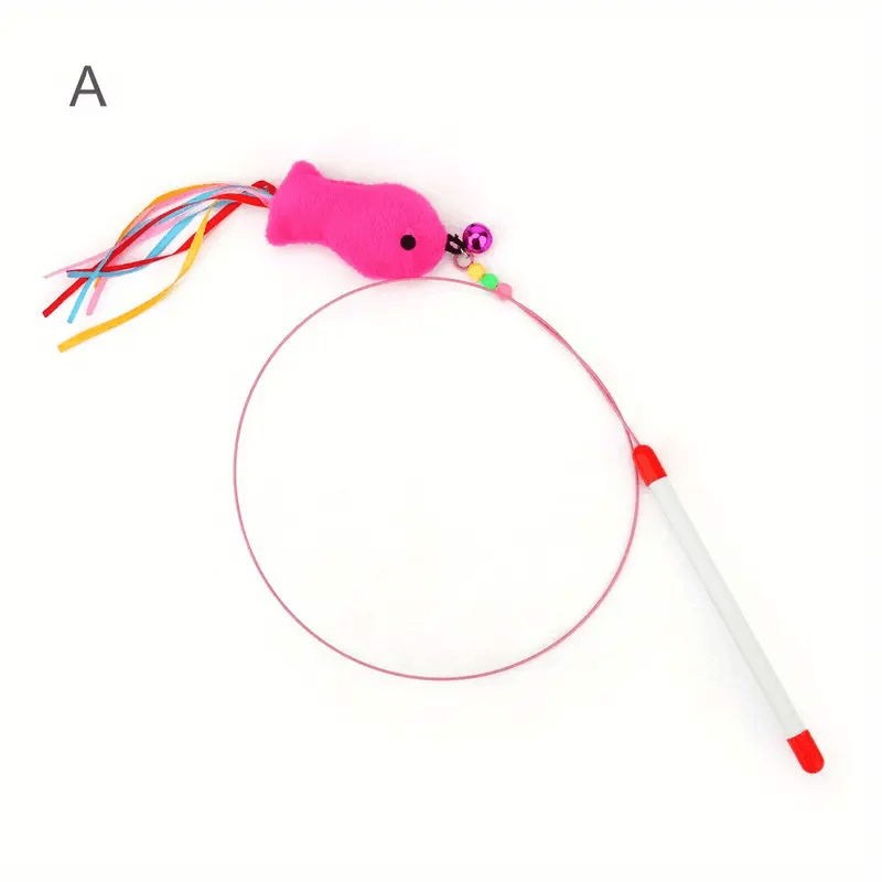Interactive Cat Teaser Wand with Bell - Fun Fish Design, Colorful Tail, Durable Plastic & Steel Wire, 33.86inch Length for Playful Cats, Cat Toys