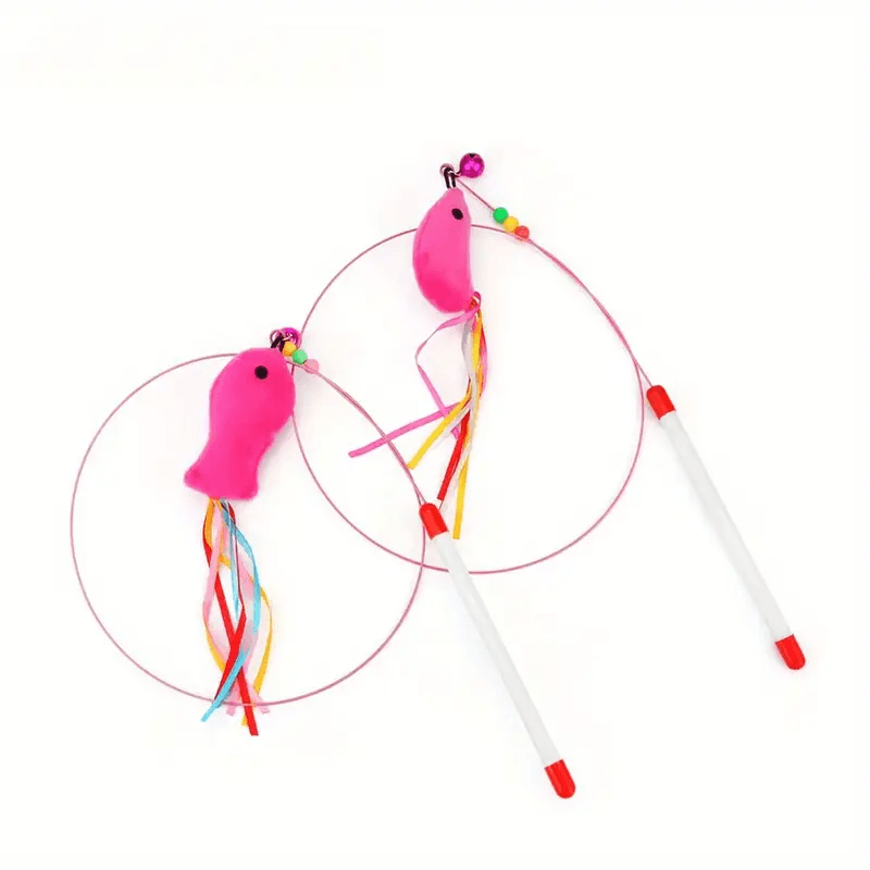 Interactive Cat Teaser Wand with Bell - Fun Fish Design, Colorful Tail, Durable Plastic & Steel Wire, 33.86inch Length for Playful Cats, Cat Toys