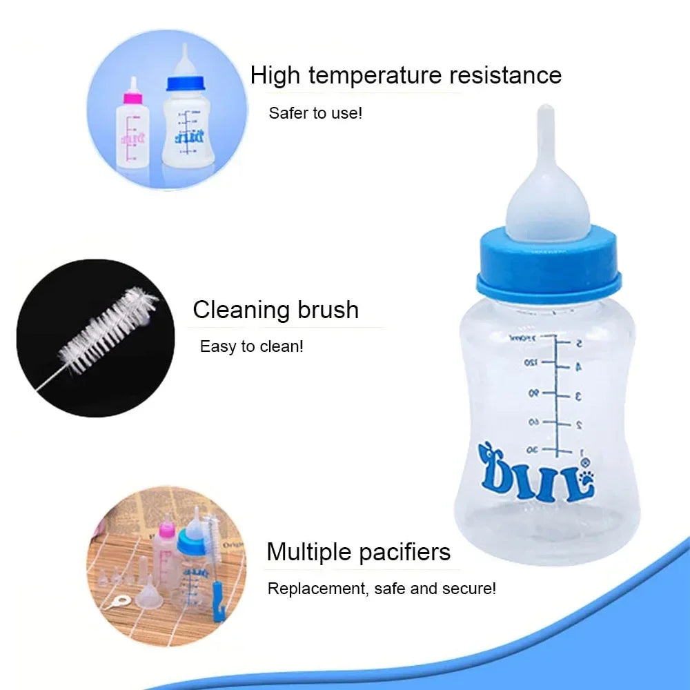 Kitten Puppy Feeding Bottles, Newborn Small Animals Milk Bottles for Nursing with Replacement Nipples, Pet Large Feeder Set - Pet Supermarket