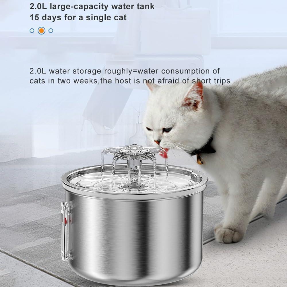 Pet Water Dispenser Cat and Dog Fountain Water Dispenser 2L Stainless Steel Automatic Drinker Dog Cat Drinking Bowl USB Powered Pet Supplies