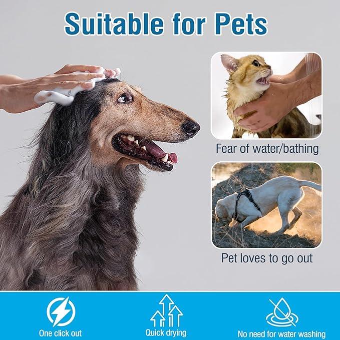 Yegbong Pets Dry Bath Foam Shampoo, Dog Shampoo with Natural Ingredients 60ml, Hypoallergenic Dry Shampoo for Cats and Dog, Pet No-Rinse Waterless Shampoo