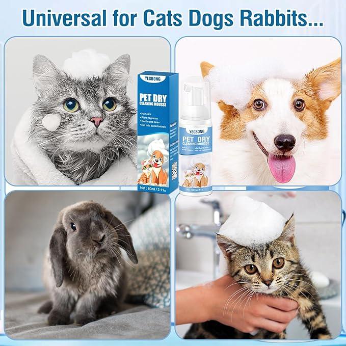 Yegbong Pets Dry Bath Foam Shampoo, Dog Shampoo with Natural Ingredients 60ml, Hypoallergenic Dry Shampoo for Cats and Dog, Pet No-Rinse Waterless Shampoo