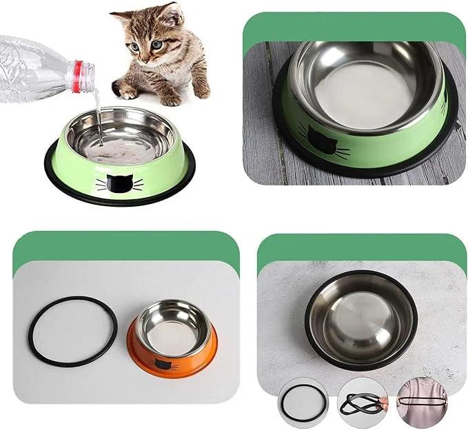 Cat Bowls for Food and Water Cat Dishes Stainless Steel PET Food Bowls 7 oz Anti Slip Metal PET Bowl with Removable Rubber Base Thicken Cat Feeding Bowl for Indoor Pets Kitten Small Dogs