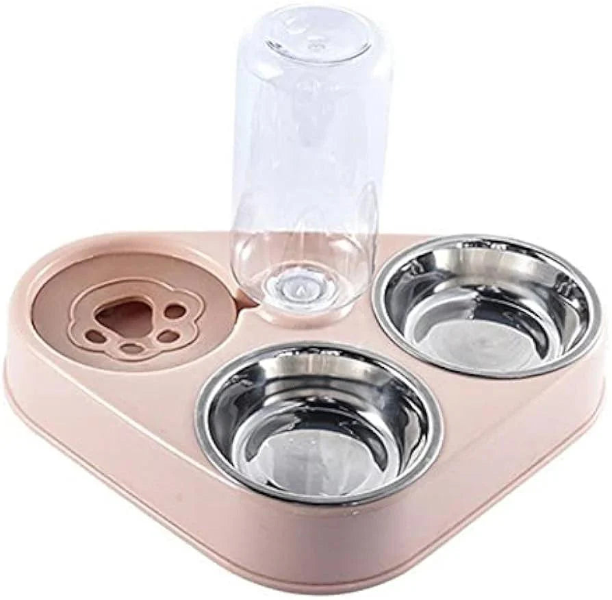 3 in 1 Double Cat Bowls,Stainless Steel Cat Food Bowl with Stand,Cat Feeding Bowl,Detachable Pet Food Bowl for Cats and Dogs,Automatic Water Storage Water Bowl