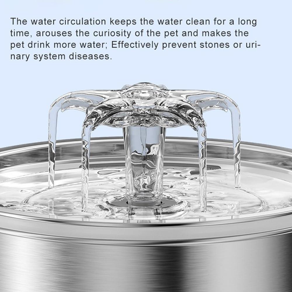 Pet Water Dispenser Cat and Dog Fountain Water Dispenser 2L Stainless Steel Automatic Drinker Dog Cat Drinking Bowl USB Powered Pet Supplies