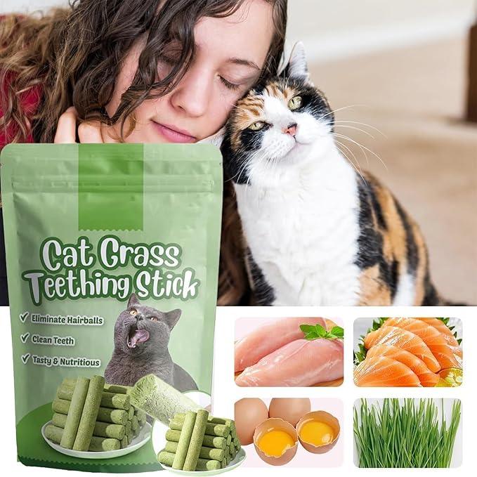 Cat Grass Teething Sticks, Cat Grass Sticks for Hairball Removal, Teeth Cleaning, Increase Appetite Chicken Flavor for Pet Cat (30g) 6pcs