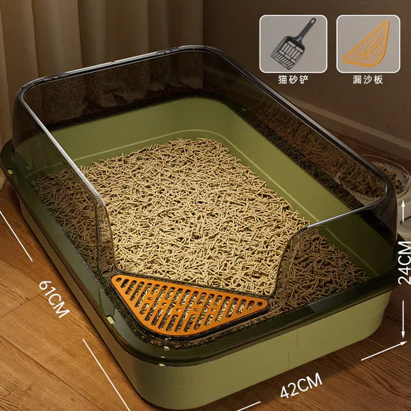 Cat Litter Training Tray, Corner Cut Extra Large Semi-Enclosed Litter Box Open Top Cat Litter Tray - Pet Supermarket