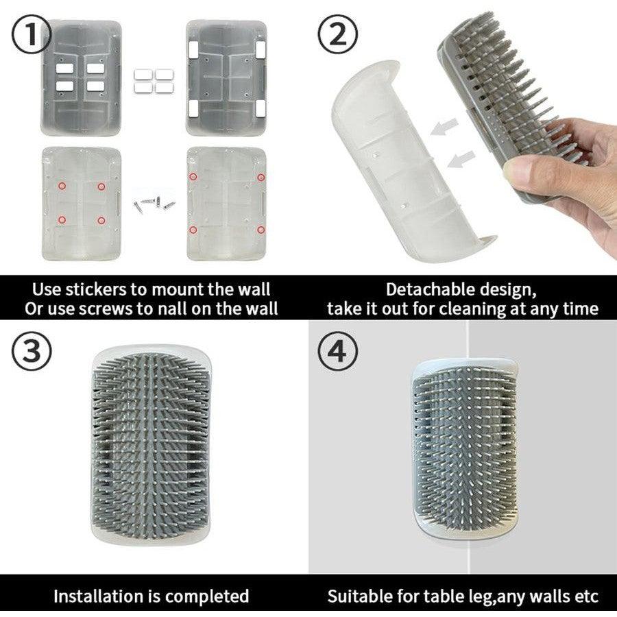 Self Groomer with Catnip Wall Corner Massage Comb Scratcher Grooming Brush Tool for Long & Short Fur Kitten Cats