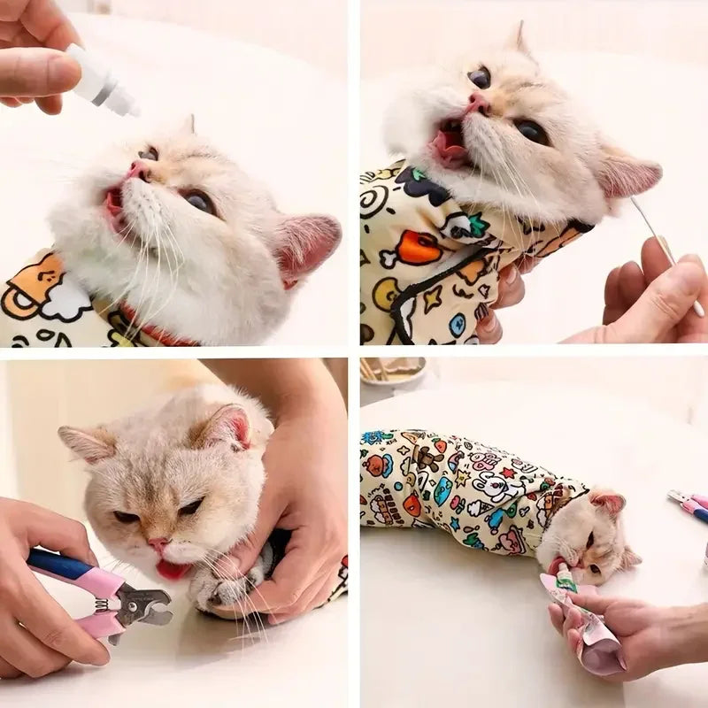 Cat Beauty Wrap - Pet Protective Cover - Cat Wrapping Cloth for Feeding, Scratch Prevention, Escape Protection, Cleaning Pet - Feline Grooming Towel - Pet Supermarket