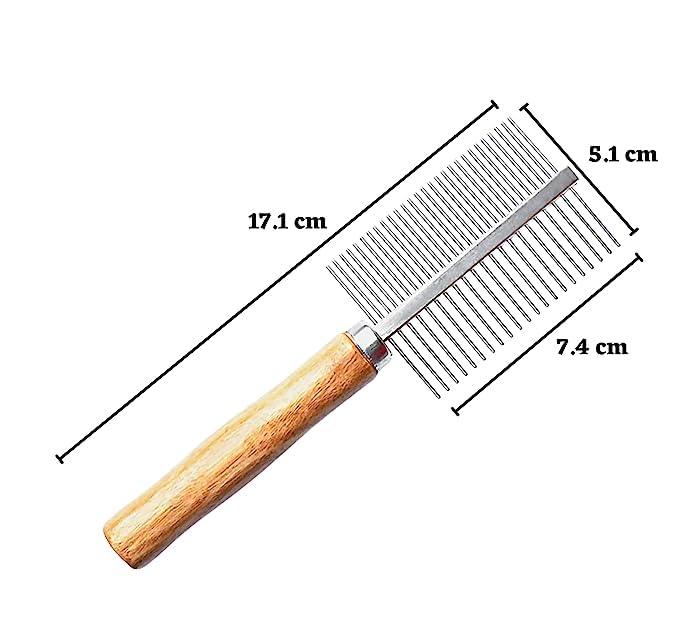 Double Side Steel Needles Comb for Dogs and Cats - (Wooden Comb) | Grooming Rake Shedding Comb