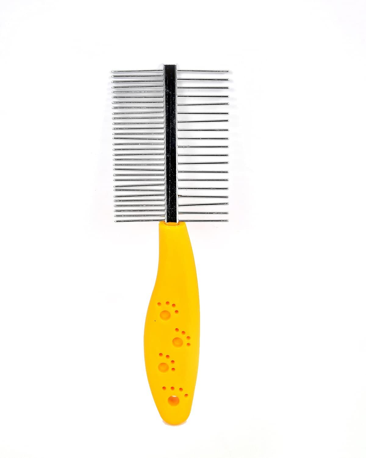 Pet Trends Paw Print Handle Double Side Steel Needles Dog and Cat Comb Pet Rake Comb Hairbrush Grooming