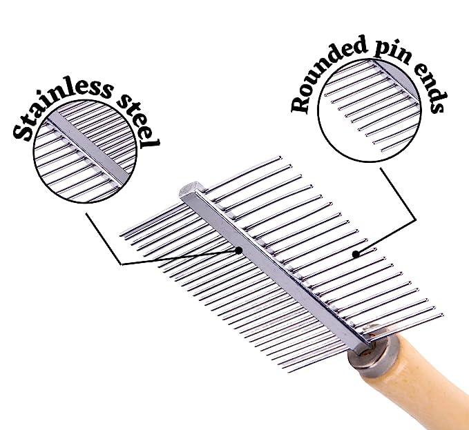 Double Side Steel Needles Comb for Dogs and Cats - (Wooden Comb) | Grooming Rake Shedding Comb