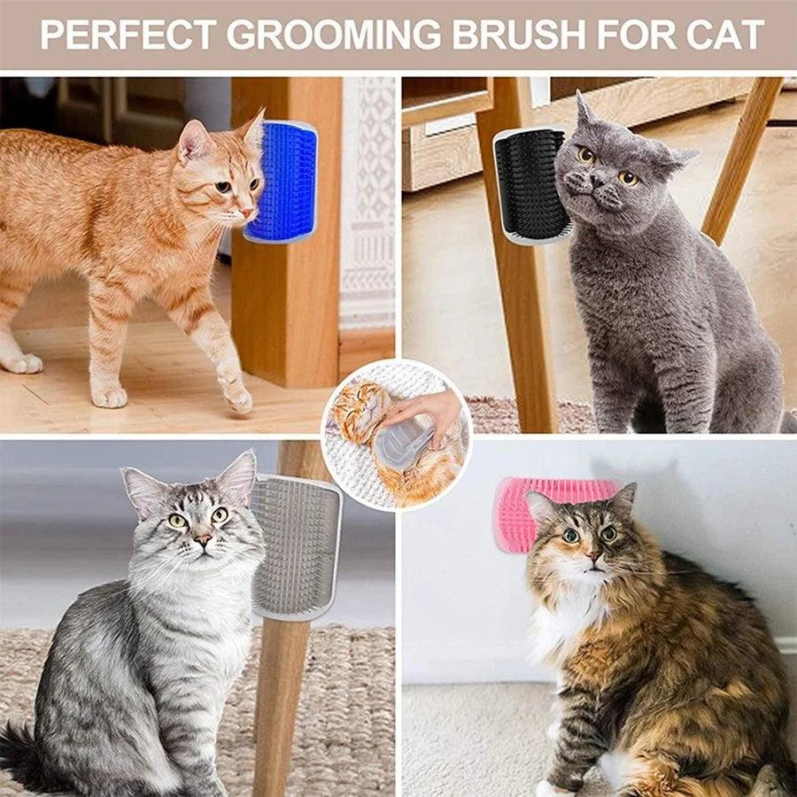 Self Groomer with Catnip Wall Corner Massage Comb Scratcher Grooming Brush Tool for Long & Short Fur Kitten Cats